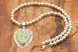 Genuine Dry Creek Turquoise Sterling Silver Heart Pendant and Necklace Set